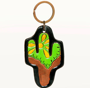 American Darling Hand Painted Desert Cactus Genuine Leather Keyring