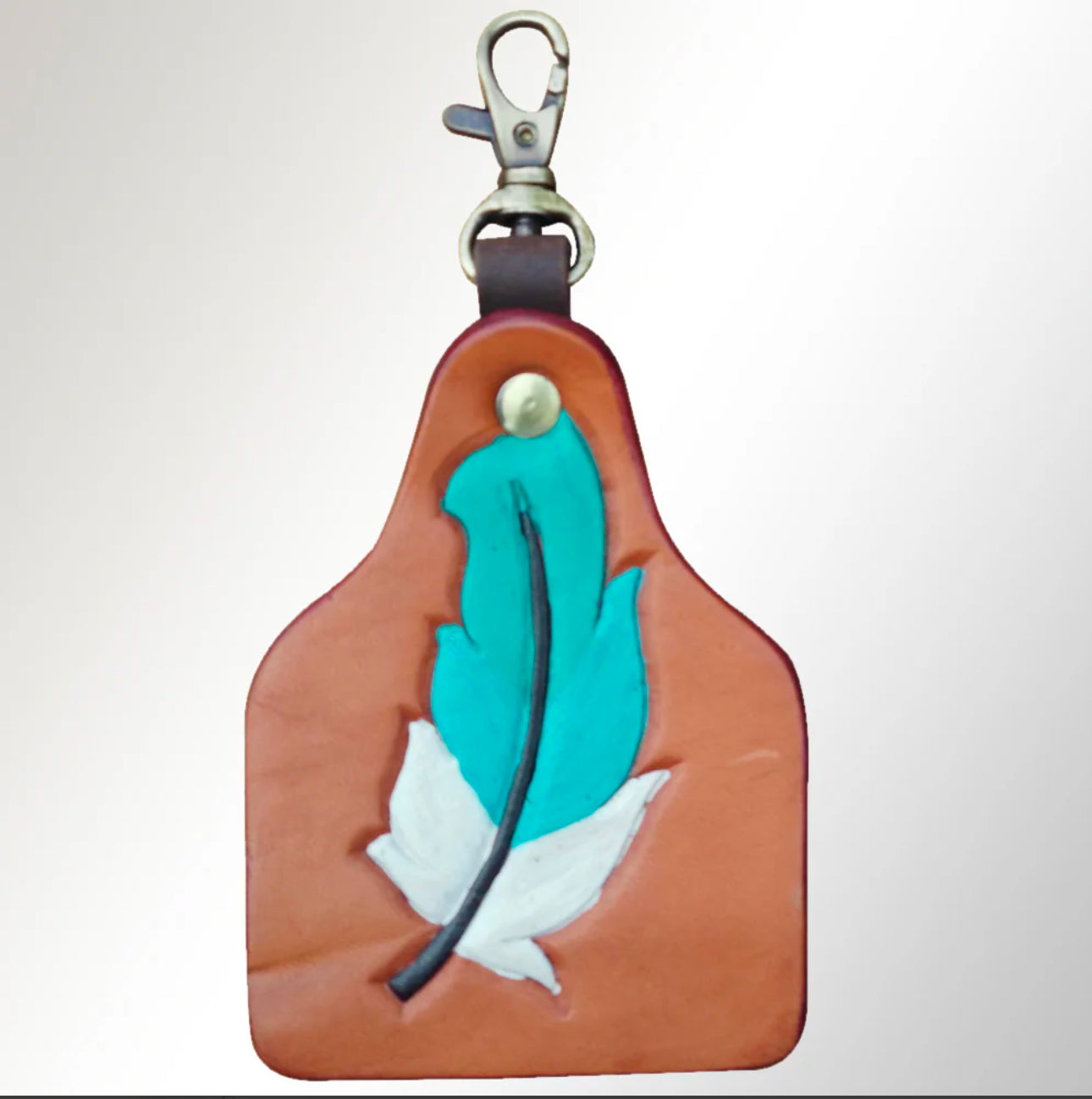 American Darling Hand Painted Teal Feather Genuine Leather Keyring