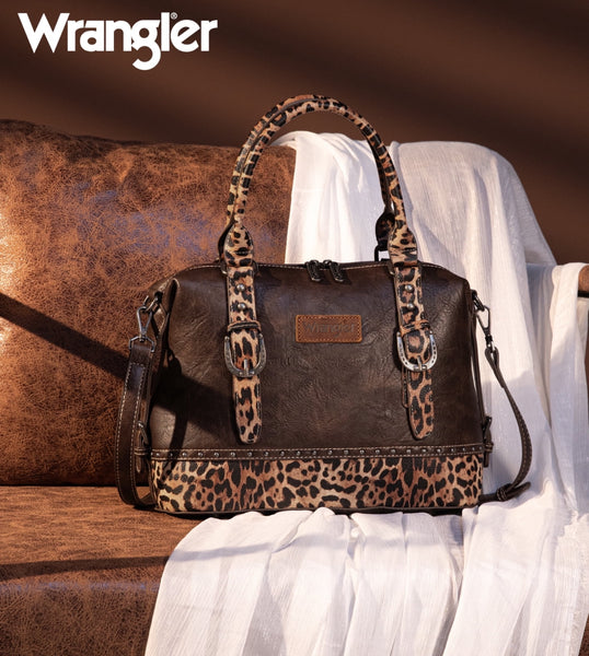 Wrangler 3Pcs Doctor Bag Sets for Women Top-Handle Satchel Bag with Cell Phone Handbags & Coin Purse, Leopard-Coffee