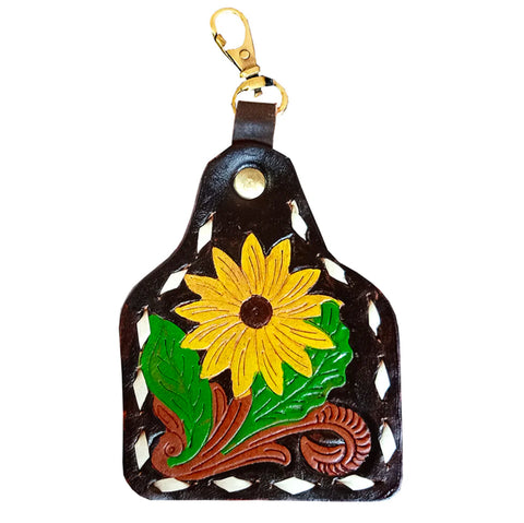 American Darling Hand Painted Sunflower Stitch Genuine Leather Keyring