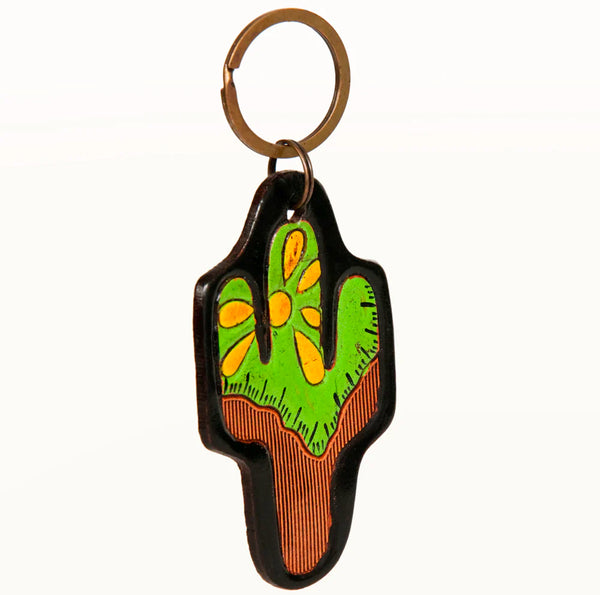 American Darling Hand Painted Desert Cactus Genuine Leather Keyring