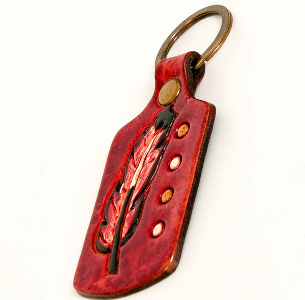 American Darling Hand Painted OG Feather Genuine Leather Keyring