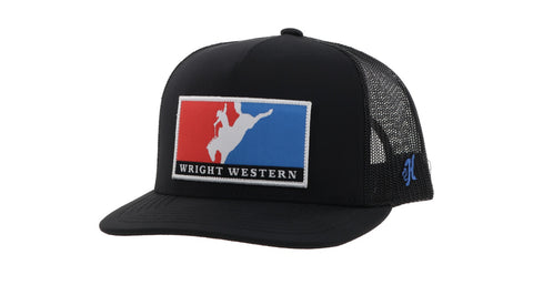HOOEY WRIGHT BROTHERS BLACK HAT WITH RED/BLUE PATCH