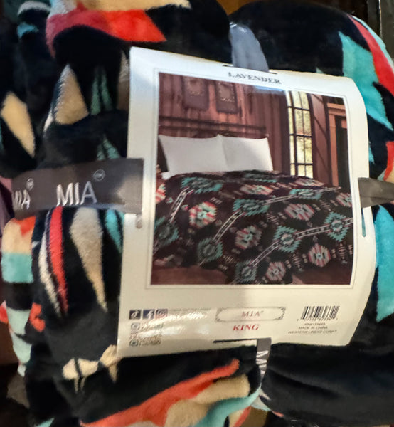 King Size Mia Throw Blanket - Black Aztec & red