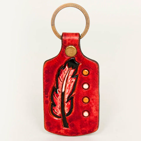 American Darling Hand Painted OG Feather Genuine Leather Keyring