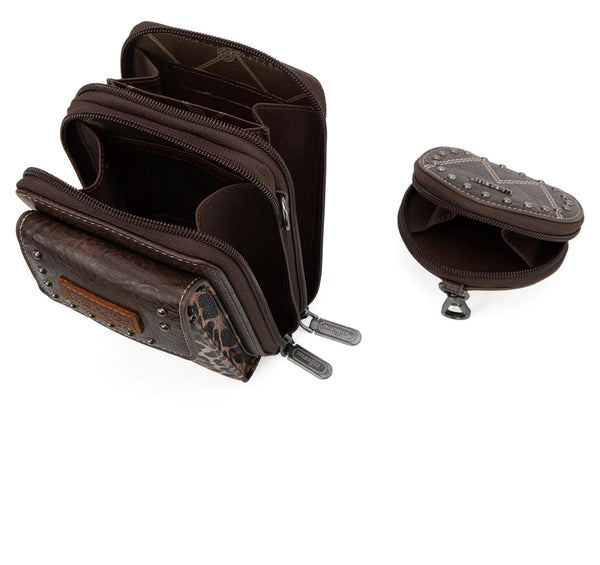 Wrangler 3Pcs Doctor Bag Sets for Women Top-Handle Satchel Bag with Cell Phone Handbags & Coin Purse, Leopard-Coffee