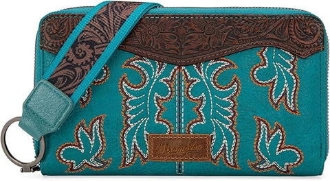 Wrangler Embroidered Wallet/Wristlet - Turquoise