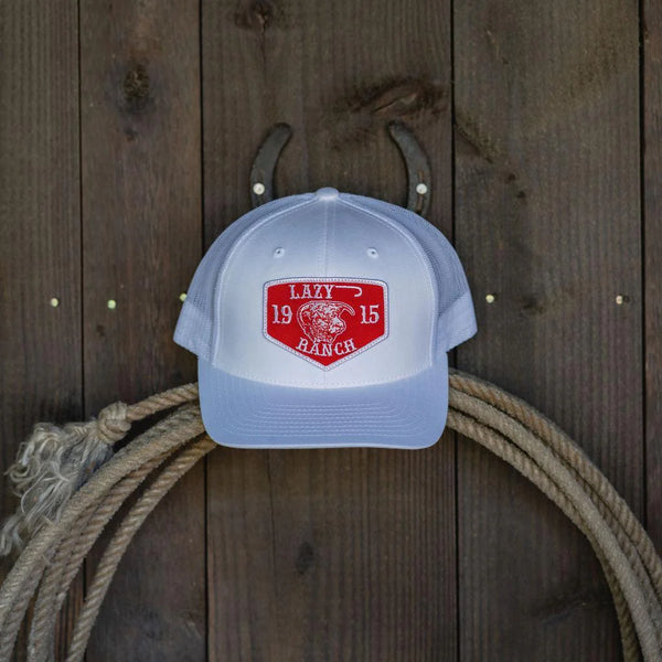 Lazy J Ranch White Red Ranch Mid Profile Trucker Hat