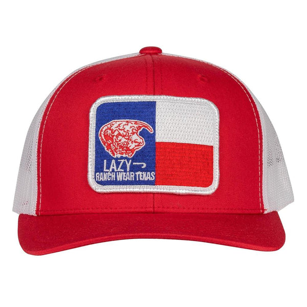 Lazy J Ranch Red & White Texas Elevation Mid Profile Trucker Hat