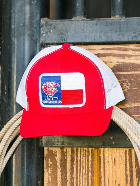 Lazy J Ranch Red & White Texas Elevation Mid Profile Trucker Hat