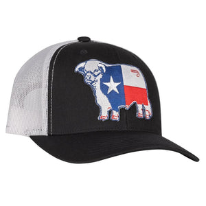 Lazy J Ranch Black & White Texas Bull Mid Profile Trucker Hat