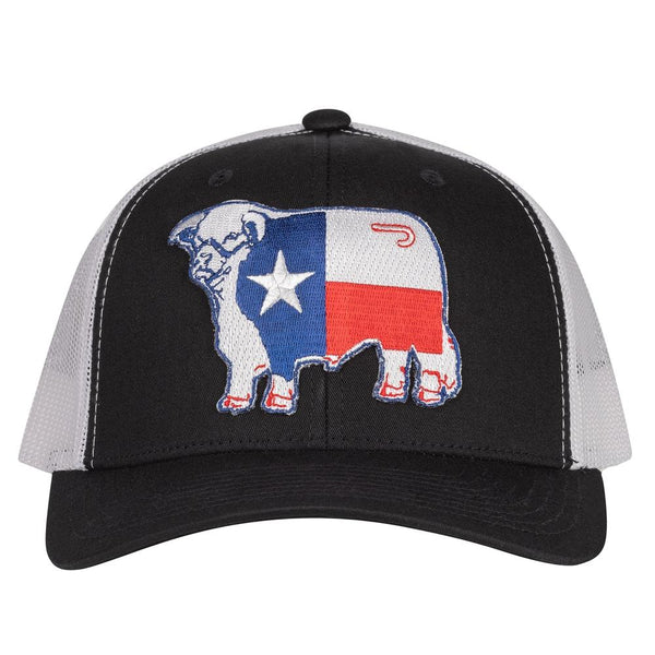 Lazy J Ranch Black & White Texas Bull Mid Profile Trucker Hat