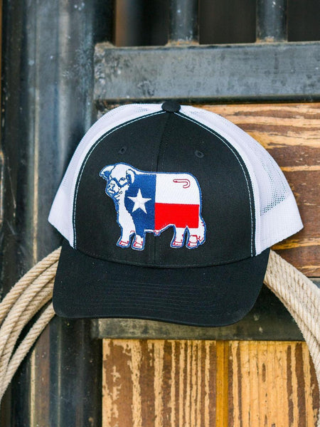 Lazy J Ranch Black & White Texas Bull Mid Profile Trucker Hat