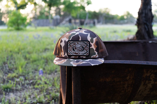 Lazy J Ranch Camo & Brown Drive Line Classic Rope Trucker Hat