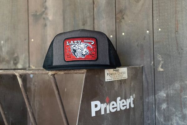 Lazy J Ranch Charcoal Grey & Black Red Cowpoke Classic Five Panel Trucker Hat