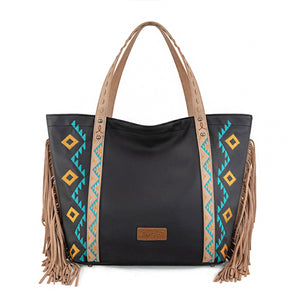 Wrangler Aztec Embroidered Large Tote Bag- Black