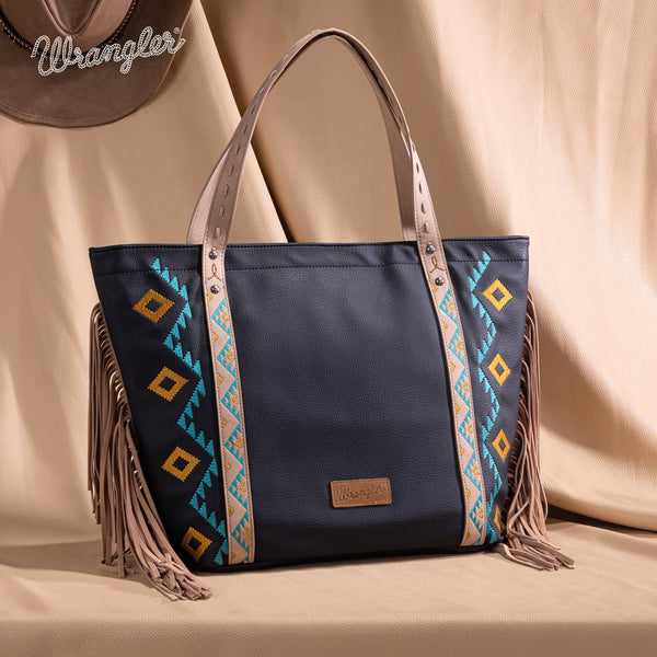 Wrangler Aztec Embroidered Large Tote Bag- Black