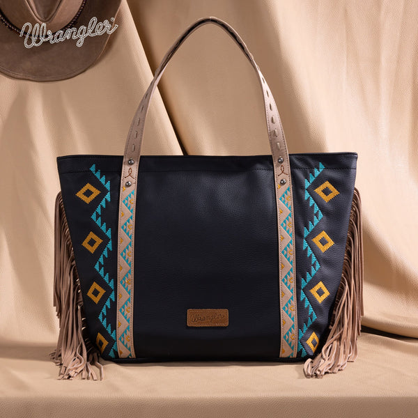 Wrangler Aztec Embroidered Large Tote Bag- Black