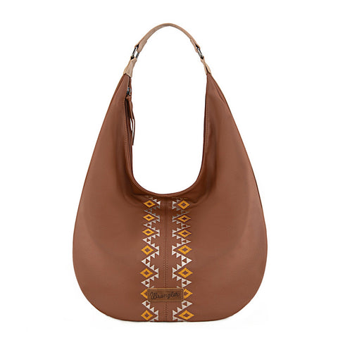 Wrangler Aztec Embroidered Large Hobo Bag- Light Brown