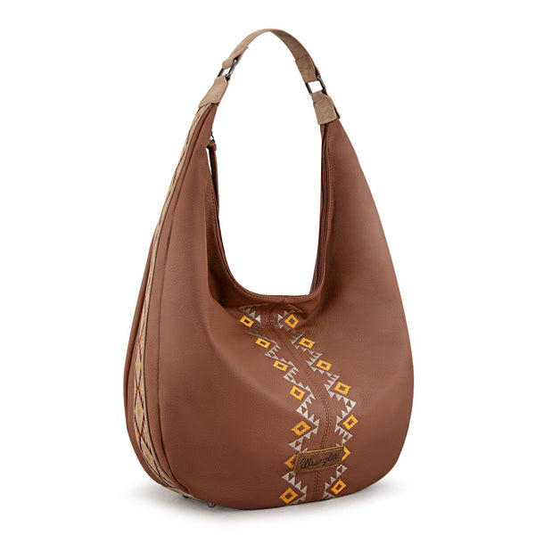 Wrangler Aztec Embroidered Large Hobo Bag- Light Brown