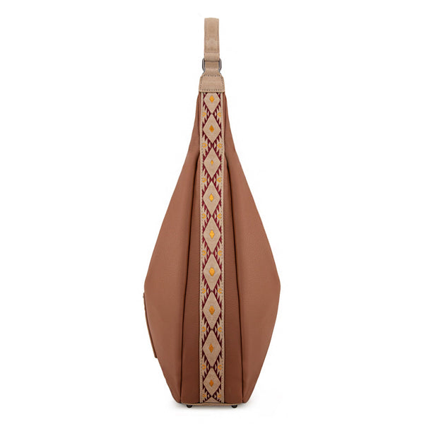 Wrangler Aztec Embroidered Large Hobo Bag- Light Brown