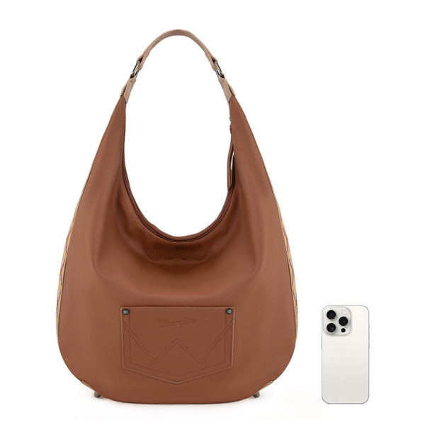 Wrangler Aztec Embroidered Large Hobo Bag- Light Brown