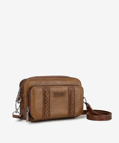 WRANGLER WHIPSTITCH LEATHER CROSSBODY PURSE-BROWN