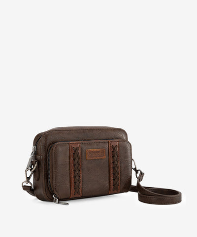 WRANGLER WHIPSTITCH LEATHER CROSSBODY PURSE-COFFEE