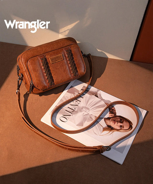 WRANGLER WHIPSTITCH LEATHER CROSSBODY PURSE-COFFEE