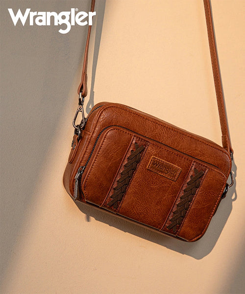 WRANGLER WHIPSTITCH LEATHER CROSSBODY PURSE-COFFEE