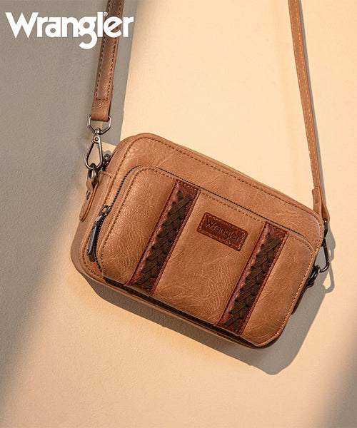 WRANGLER WHIPSTITCH LEATHER CROSSBODY PURSE-BROWN