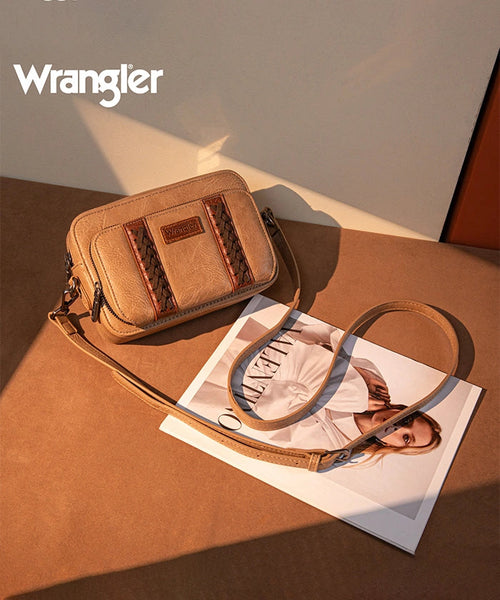 WRANGLER WHIPSTITCH LEATHER CROSSBODY PURSE-BROWN