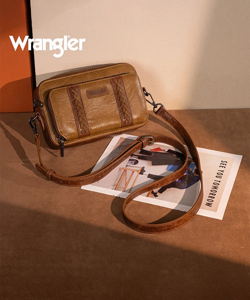 WRANGLER WHIPSTITCH LEATHER CROSSBODY PURSE-BROWN