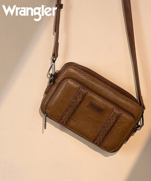 WRANGLER WHIPSTITCH LEATHER CROSSBODY PURSE-BROWN