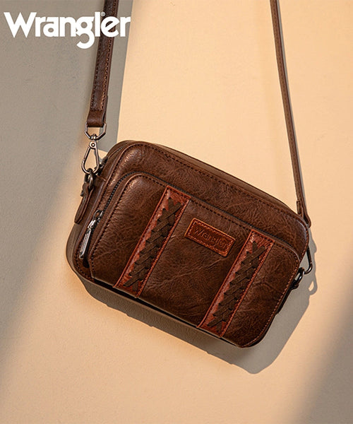 WRANGLER WHIPSTITCH LEATHER CROSSBODY PURSE-COFFEE