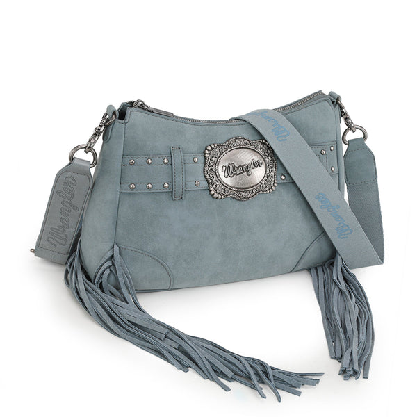 Wrangler Fringe Buckle Hobo Bag/Crossbody Bag-Jean