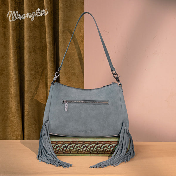 Wrangler Fringe Buckle Hobo Bag/Crossbody Bag-Jean