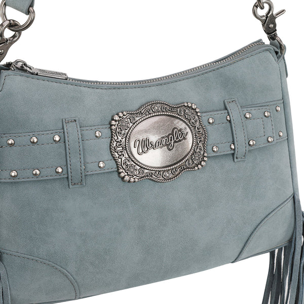 Wrangler Fringe Buckle Hobo Bag/Crossbody Bag-Jean
