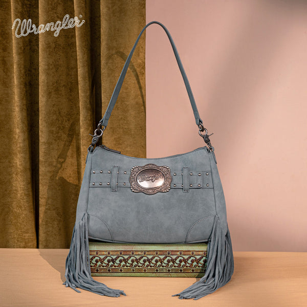 Wrangler Fringe Buckle Hobo Bag/Crossbody Bag-Jean