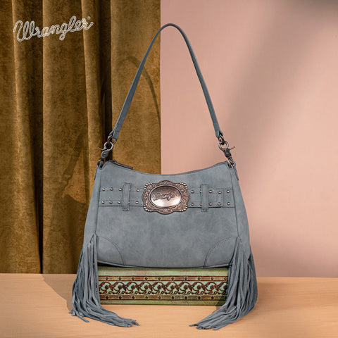 Wrangler Fringe Buckle Hobo Bag/Crossbody Bag-Jean