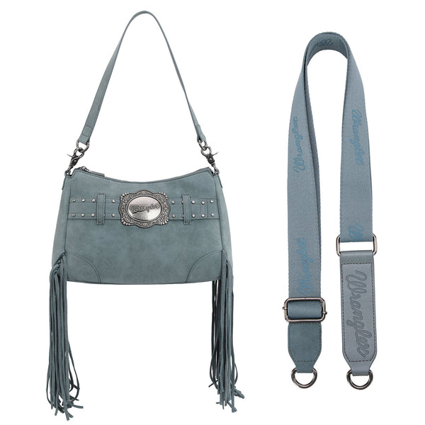 Wrangler Fringe Buckle Hobo Bag/Crossbody Bag-Jean