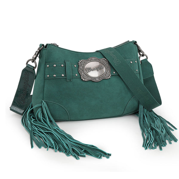Wrangler Fringe Buckle Hobo Bag/Crossbody Bag-Turquoise