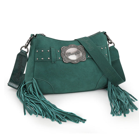 Wrangler Fringe Buckle Hobo Bag/Crossbody Bag-Turquoise