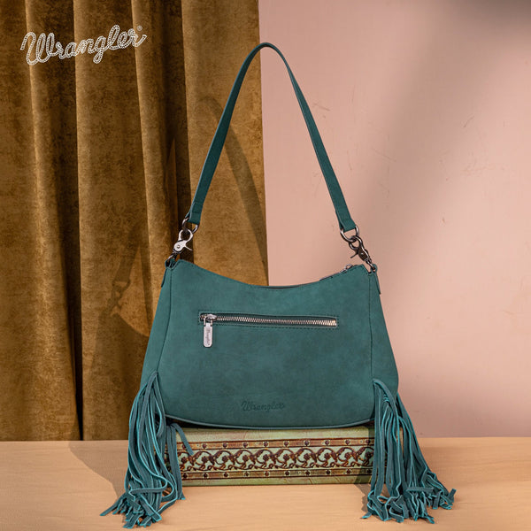 Wrangler Fringe Buckle Hobo Bag/Crossbody Bag-Turquoise