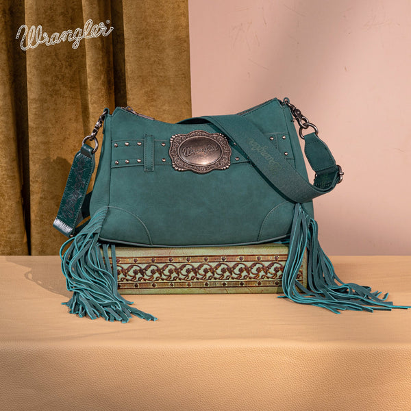 Wrangler Fringe Buckle Hobo Bag/Crossbody Bag-Turquoise