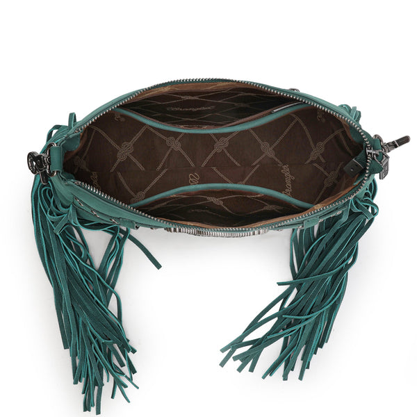 Wrangler Fringe Buckle Hobo Bag/Crossbody Bag-Turquoise
