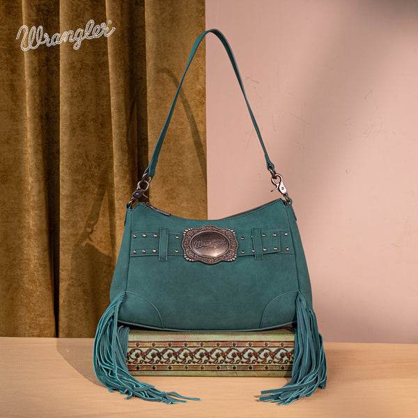 Wrangler Fringe Buckle Hobo Bag/Crossbody Bag-Turquoise