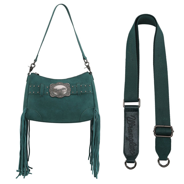 Wrangler Fringe Buckle Hobo Bag/Crossbody Bag-Turquoise