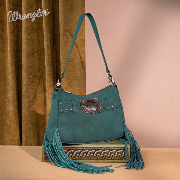 Wrangler Fringe Buckle Hobo Bag/Crossbody Bag-Turquoise
