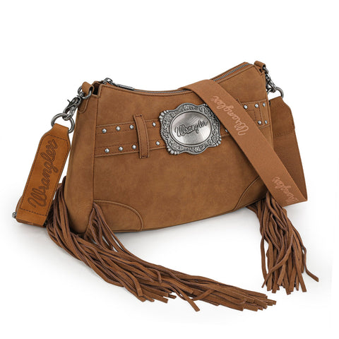 Wrangler Fringe Buckle Hobo Bag/Crossbody Bag-Brown